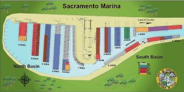Color map of all slip rental areas at Sacramento Marina