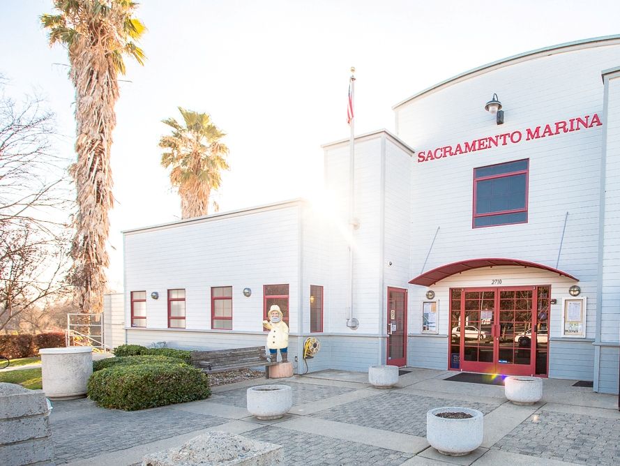 View of the Sacramento Marina Administration Office from the parking lot