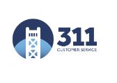 Logo with a dark blue circle and lighter blue half-circle inside with a white outline of the Tower Bridge and words 311 Customer Service to the right of the logo