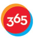 Image of the number 365 in white font inside a red circle on top of a yellow and blue circle