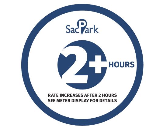 Image of a 2+ meter sign for tiered-rate parking