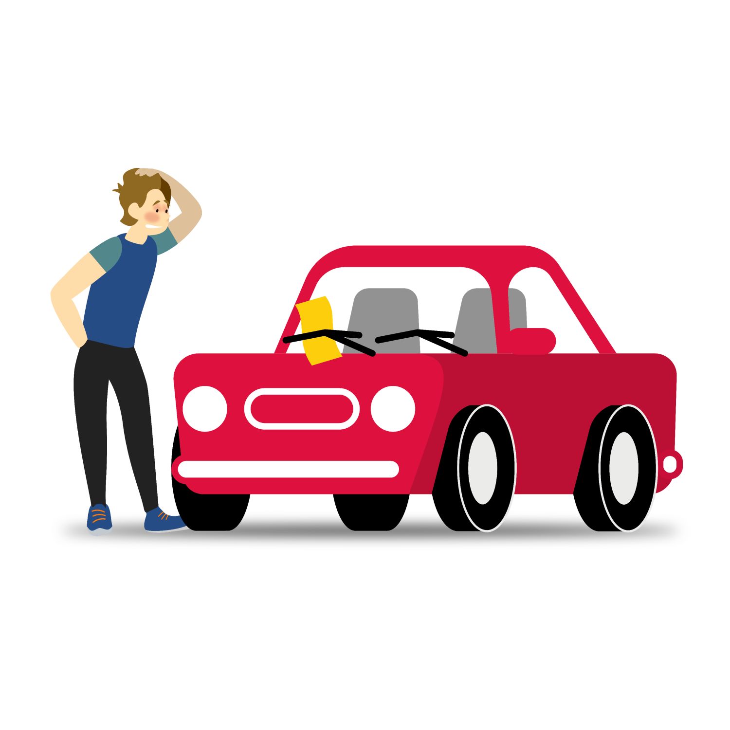 Graphic of person noticing parking citation under windshield wiper of vehicle