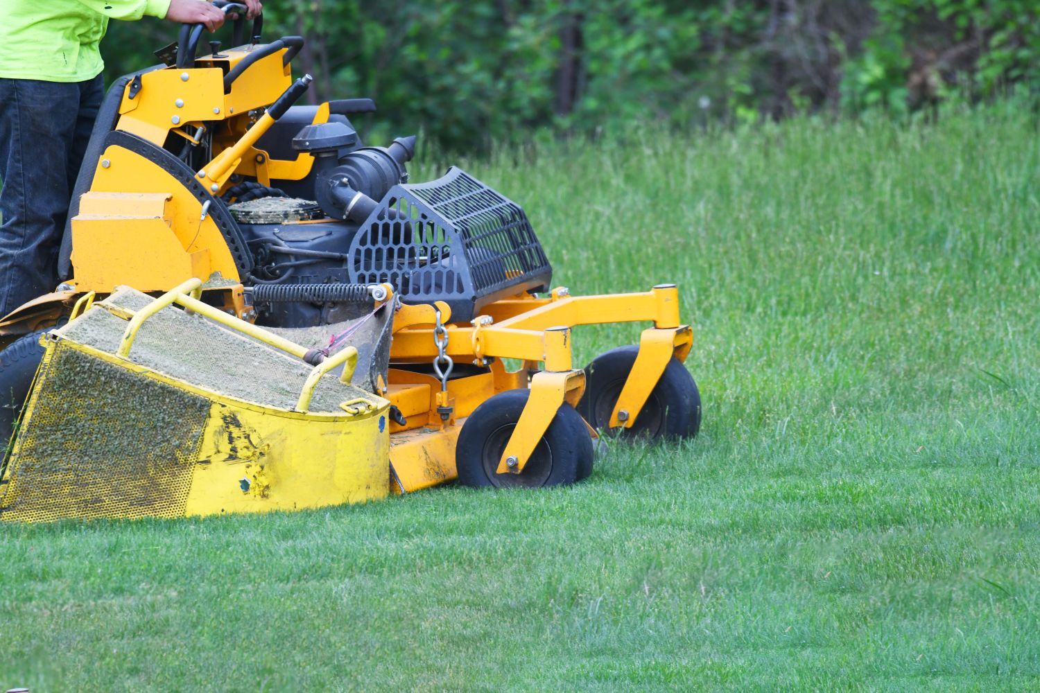 riding mower cutting grass