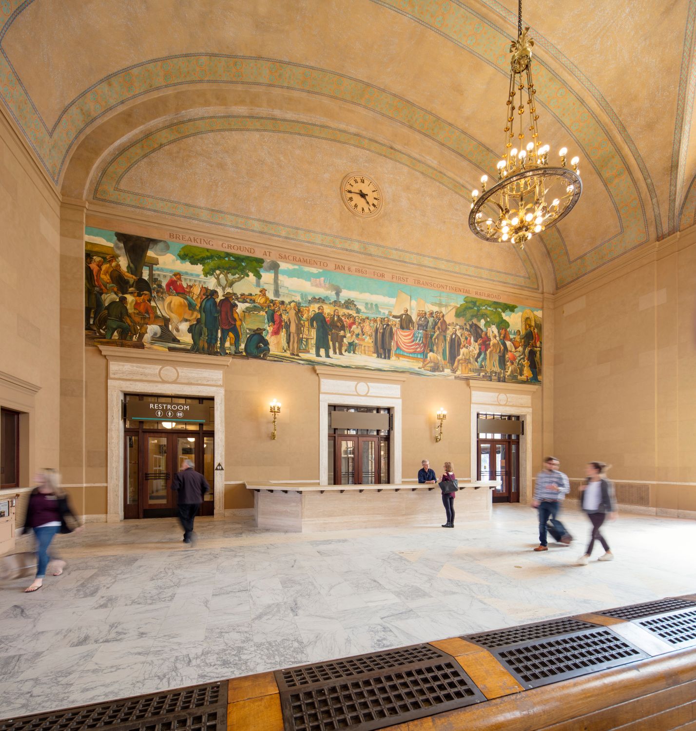 Interior view of Main Waiting Room looking mural