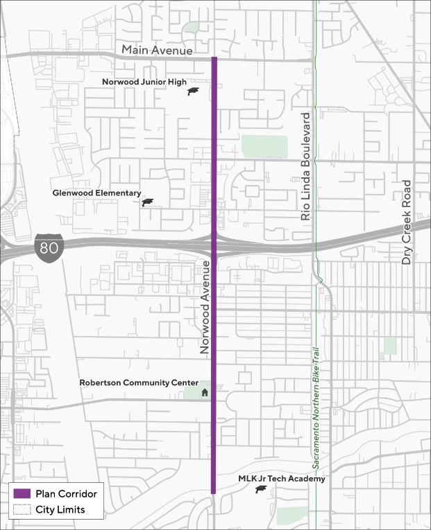Map of The Norwood Avenue Mobility Project plan corridor
