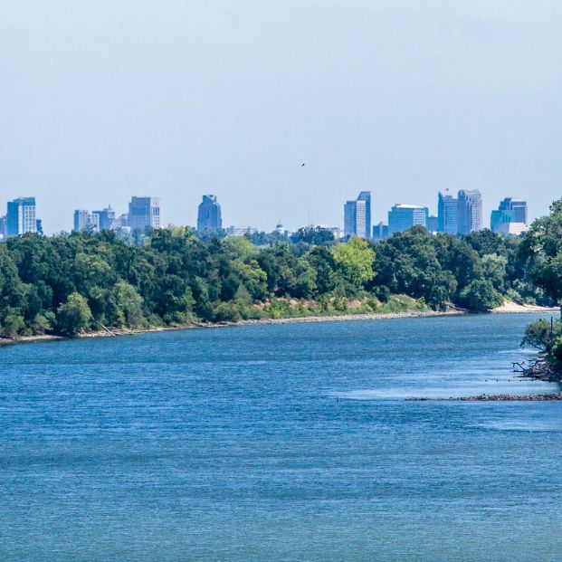Sacramento river with the City skyline in the distance