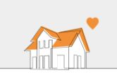 Graphic of white house with orange roof, orange heart on the right