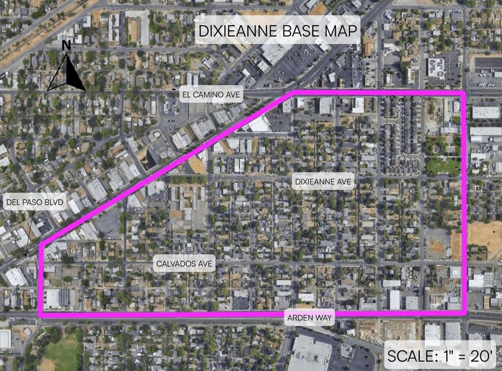 Dixieanne neighborhood birds eye map view. 