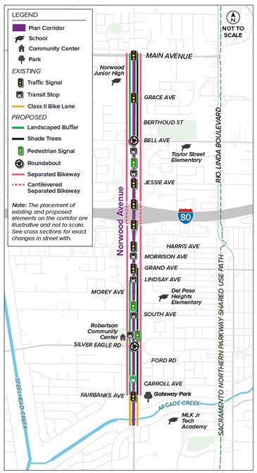 Map of The Norwood Avenue Mobility Project plan corridor