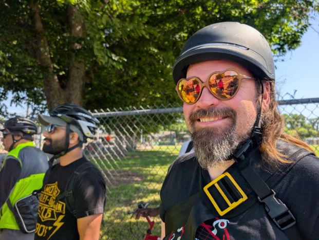 Image of three people in bike helmets from the City of Sacramento May Is Bike Month Community Ride, 2026.