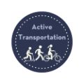 Logo with the text Active Transportation and cartoon silhouettes of people scooting, walking, and biking.