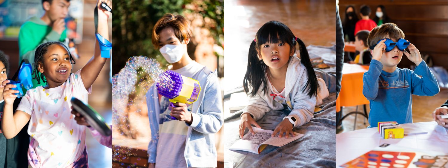 A collage of children engaging in STEM activities.