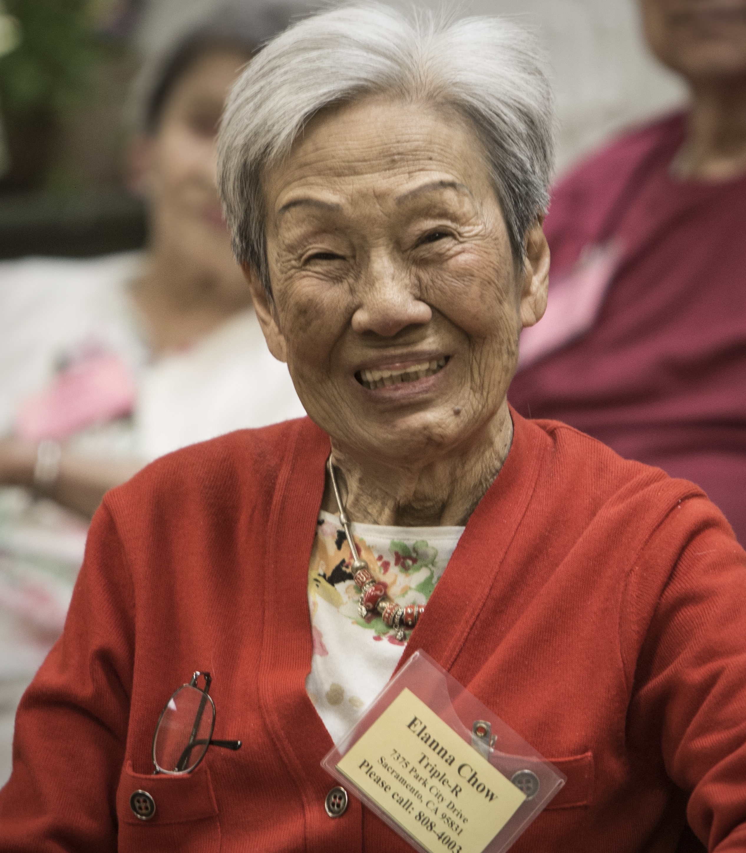 Old woman in red