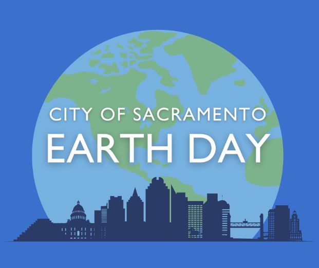 Earth shape behind Sacrament skyskrapers